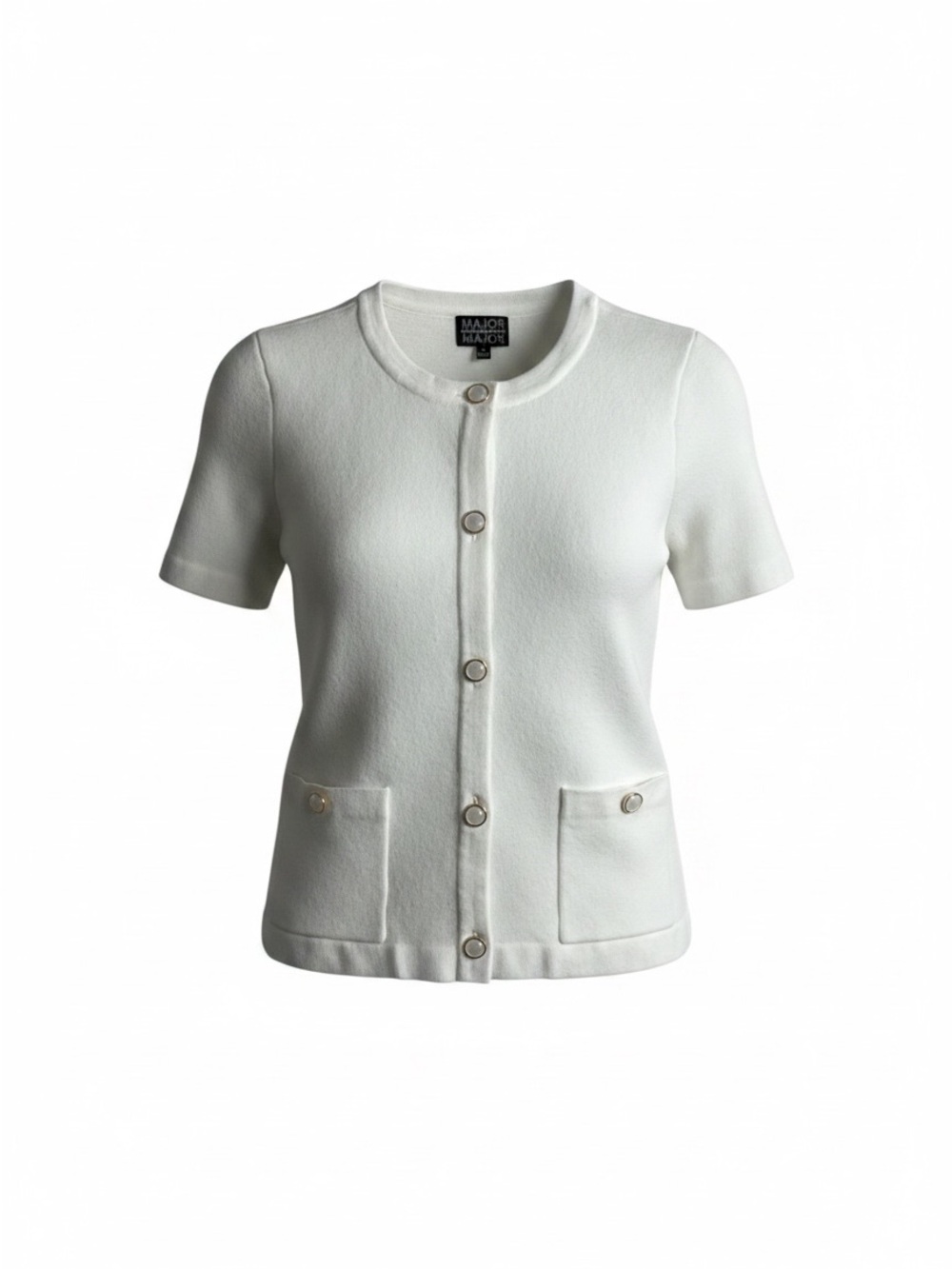 White Short-Sleeve Button Cardigan Top